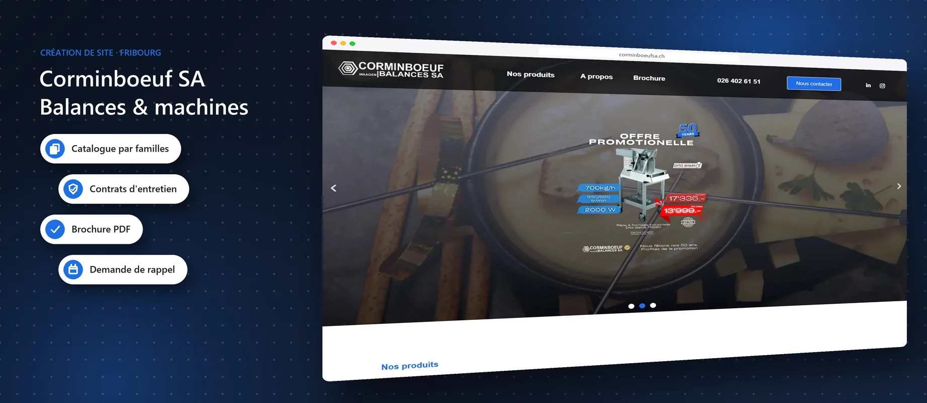 site internet Corminboeuf SA, balances et machines à Fribourg